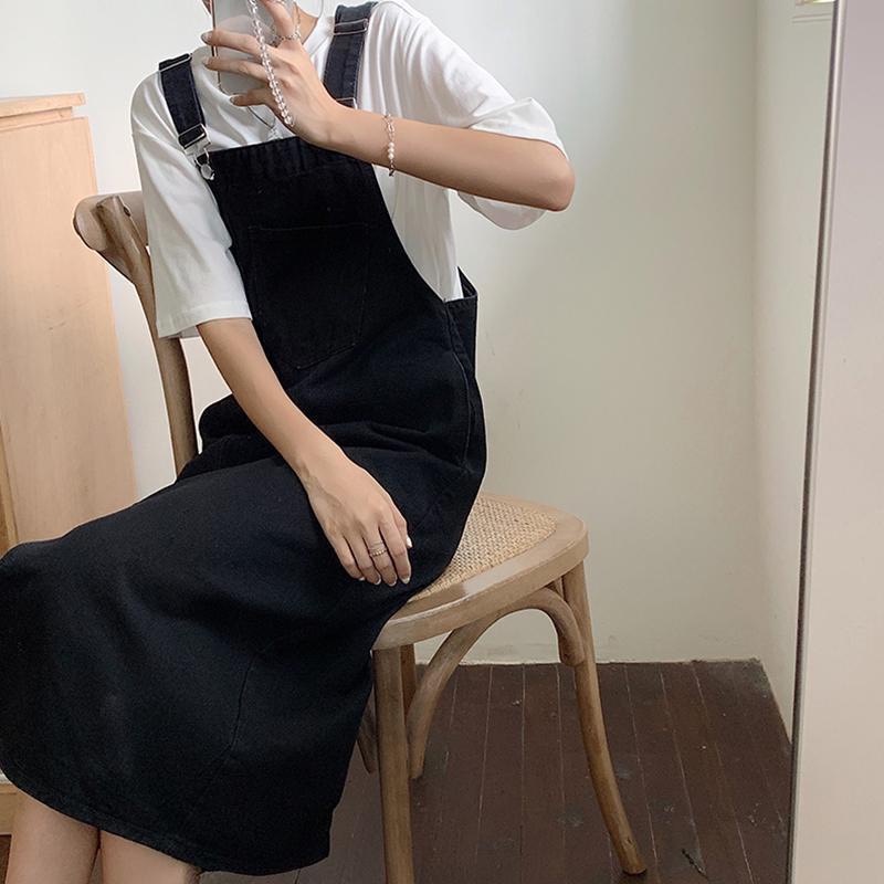 Yếm Váy Jean Dài Nữ Chất Bò Phối Túi Lớn Trước Ngực Hàn Quốc 013